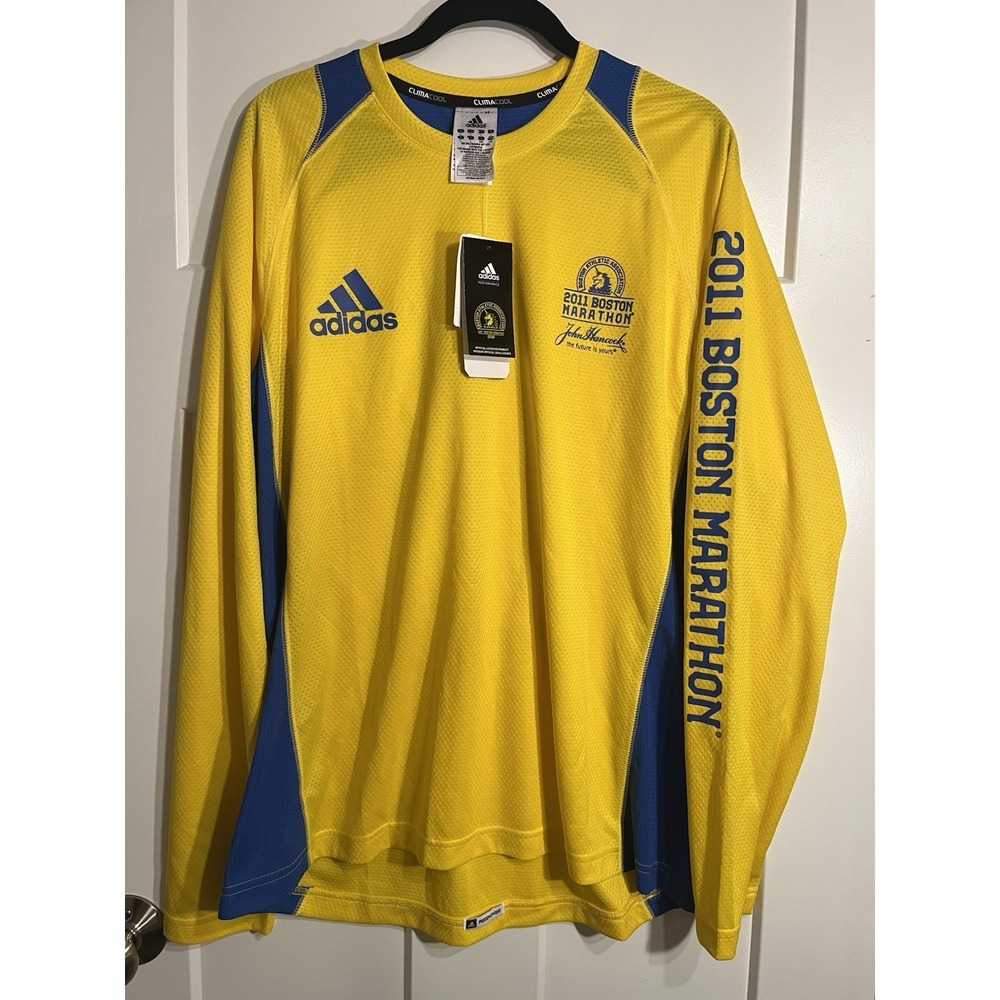 NWT Adidas 2011 Boston Marathon Climacool Long Sleeve Shirt Men's Large Yellow